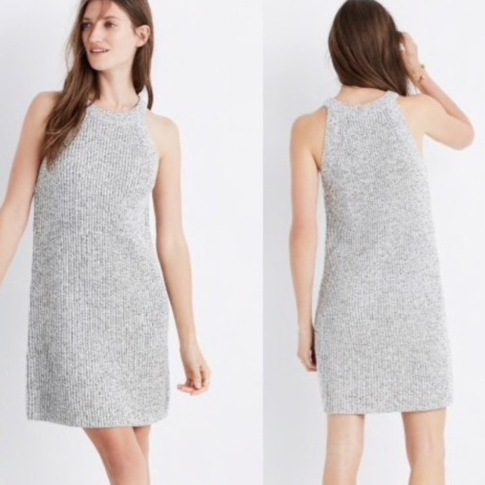 Madewell L Valley Ribbed Gray Cotton Sweater Dress